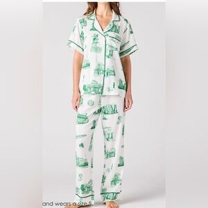 Katie Kime Boston Toile Pajama Pants Set Women Size Medium NEW